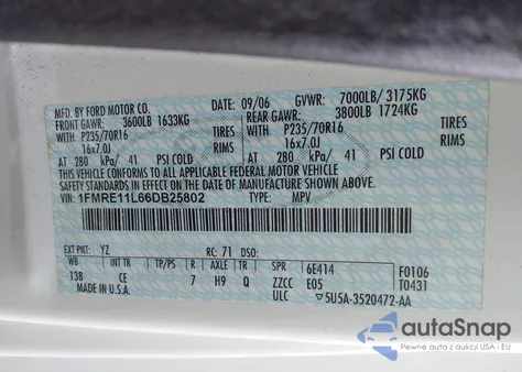 2006 Ford E-150 Xl/Xlt из США, поврежденный, VIN 1FMRE11L66DB25802